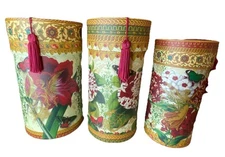 X-mas Themed Punch Studio 3 Round Tube Nesting Gift Storage Boxes With Tassels