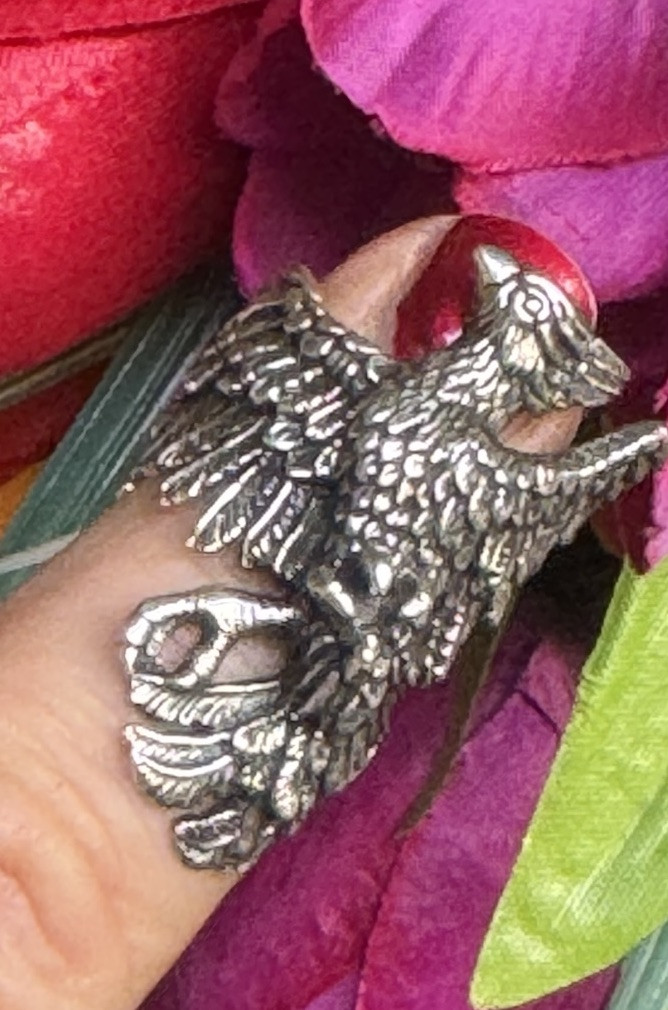 Sterling Silver 925 Eagle Phoenix Eagle Brutalist… - image 4