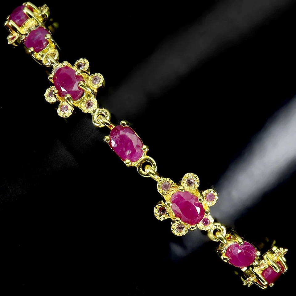 925 Sterling Silver Bracelet Oval Ruby 6x4mm Natural Gemstone Jewelry 7inches - Image 2 of 4