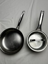 2 Padelle Cuisineart in acciaio inox. Pentola #7719 con coperchio in vetro e padella