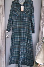 NWT Modesees Maxi Dress Bias Cut L Plaid Collared Button Up Long Sleeve Pockets