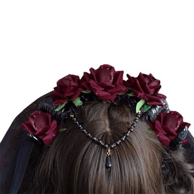Rose Headdress Gothic Hairband Fashion Handmade Head Hoop with Chain Headdress
