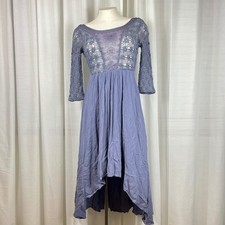 Free People Purple Crochet Lace High Low Gauze Dress Size 2 Embroidered Boho