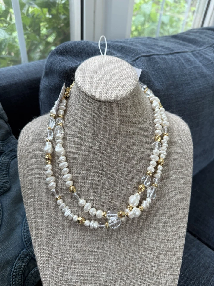 NWT TALBOTS Pearl, $120 MSRP Gold And Crystal Necklaces