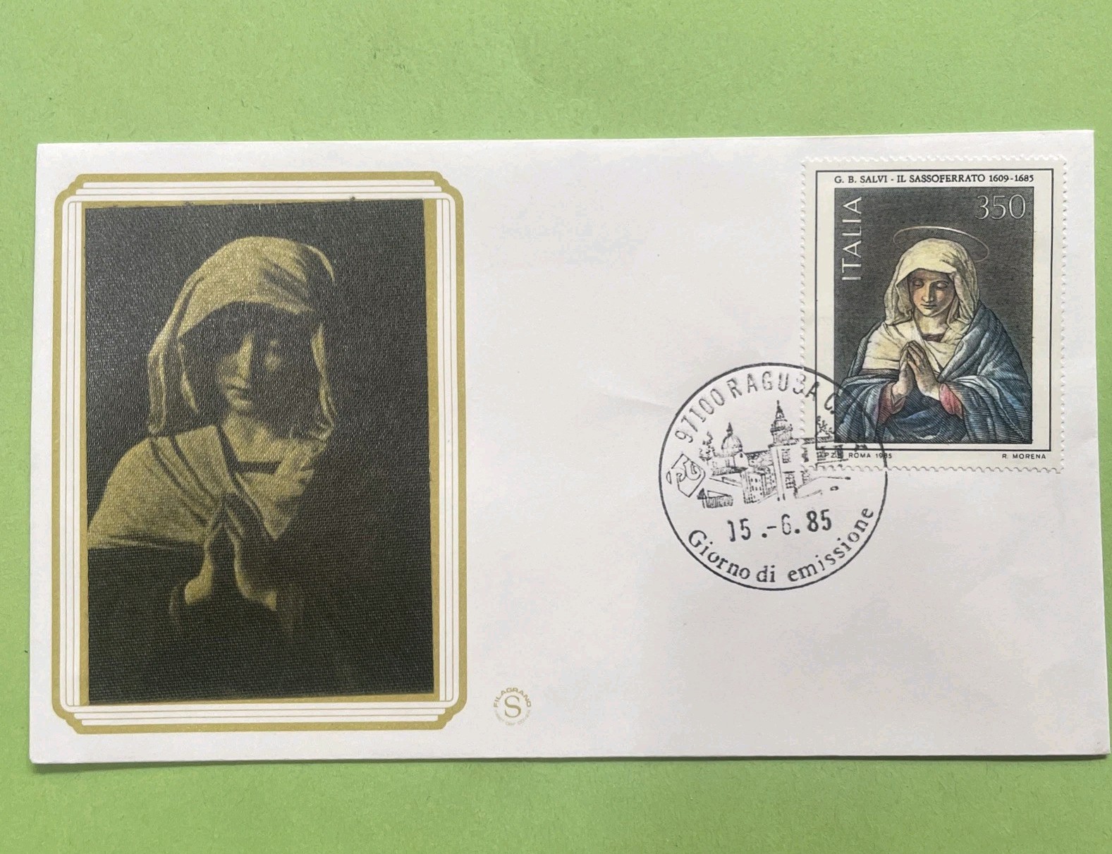 SASSOFERRATO GIOVANNI BATTISTA SALVI 1985 BUSTA PRIMO GIORNO EMISSIONE FILATELIA