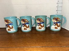 set of 4 Vintage 1970's  NESTLE QUIK Skating Rabbit Hot Chocolate Cups Mugs