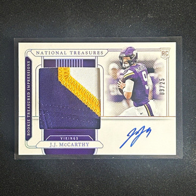 2024 National Treasures J.J. McCarthy Rookie Treasured Impressions Jersey #9/25