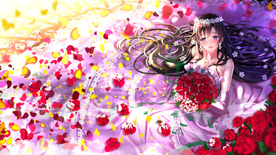 Anime girls swordsouls artwork wedding dress rose yahari Playmat Gaming Mat Desk