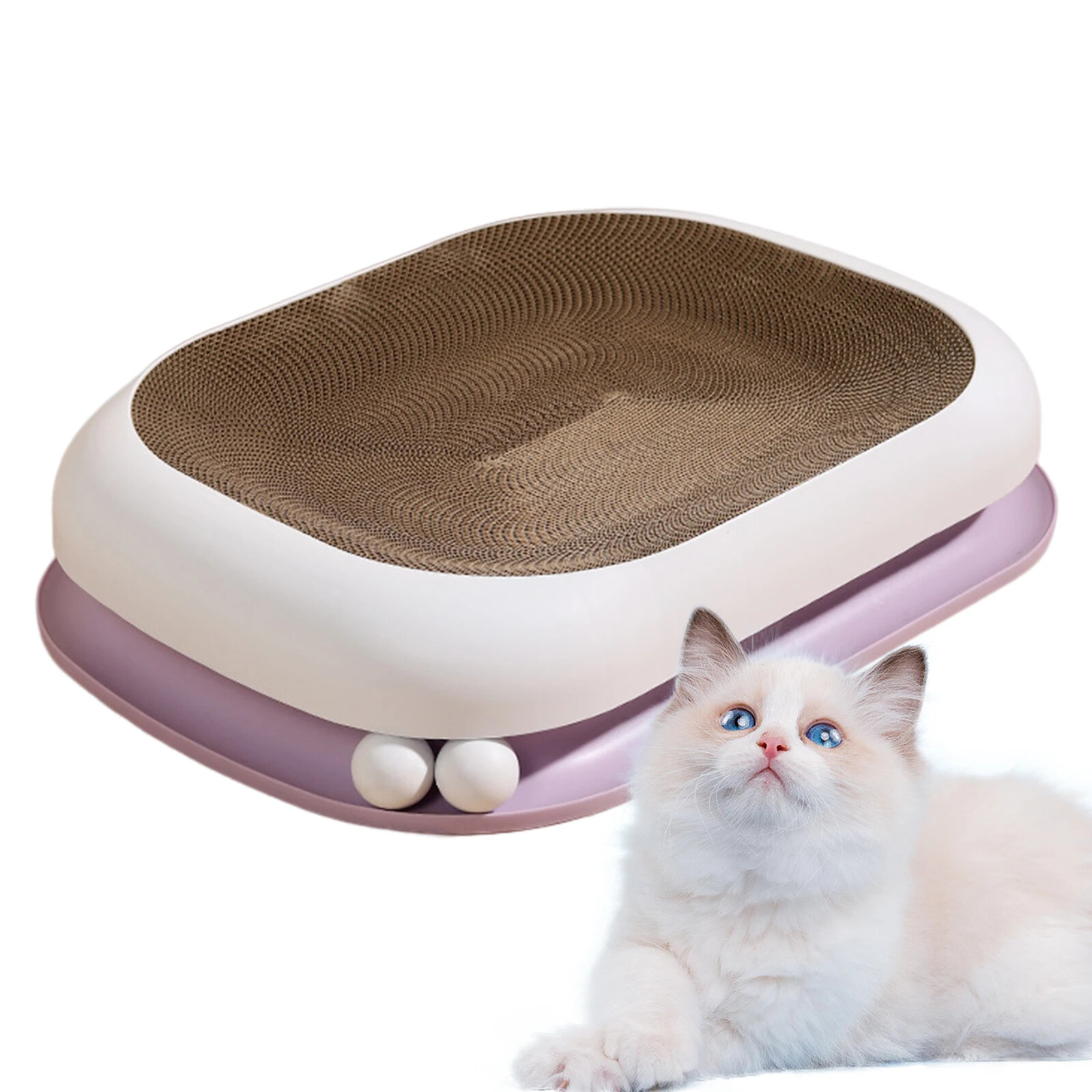 Jouets pour chats 2 en 1 interactifs, gratteur en carton ondulé et circuit de balles - 3