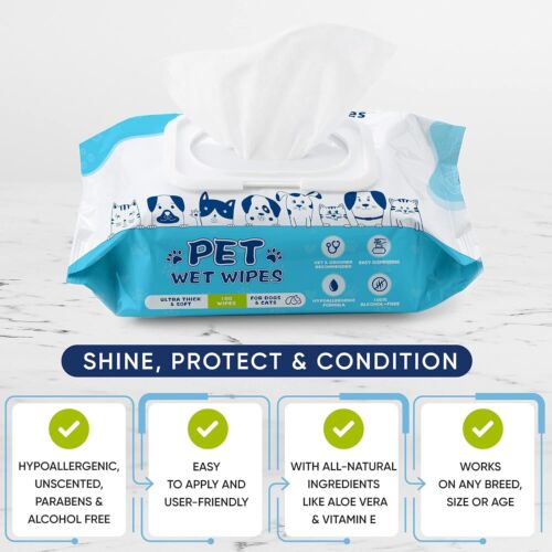 Toallitas hipoalergénicas premium para mascotas para perros y gatos - 4 paquetes, 400 toallitas hipoalergénicas gruesas de 8x8" - Imagen 6 de 8