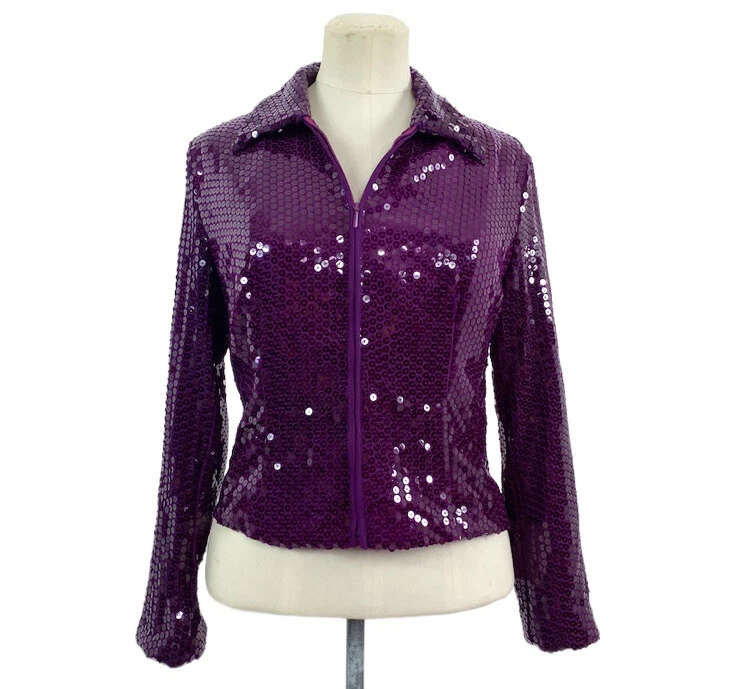 Autentica giacca con paillettes viola Moschino taglia 10