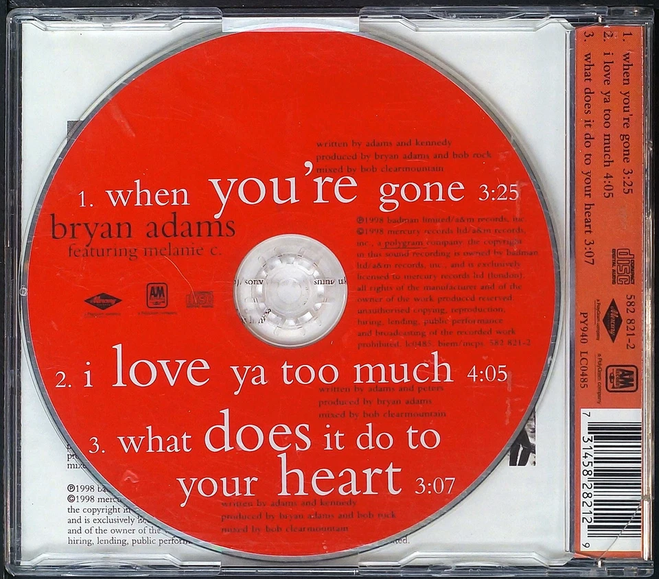 Bryan Adams - When You're Gone (with Melanie C) (single red ver) - CD [61002] US Foto 2 de 4