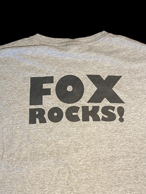 1990 s Vintage Fox TV  Fox Rocks  XL Adult T-Shirt, Fox Broadcasting, Gray Hanes