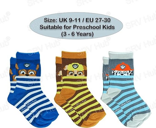 3Pairs Licensed Paw Patrol Cartoon Boys Socks Children Kids Toddler Design 4Size - Picture 19 of 31