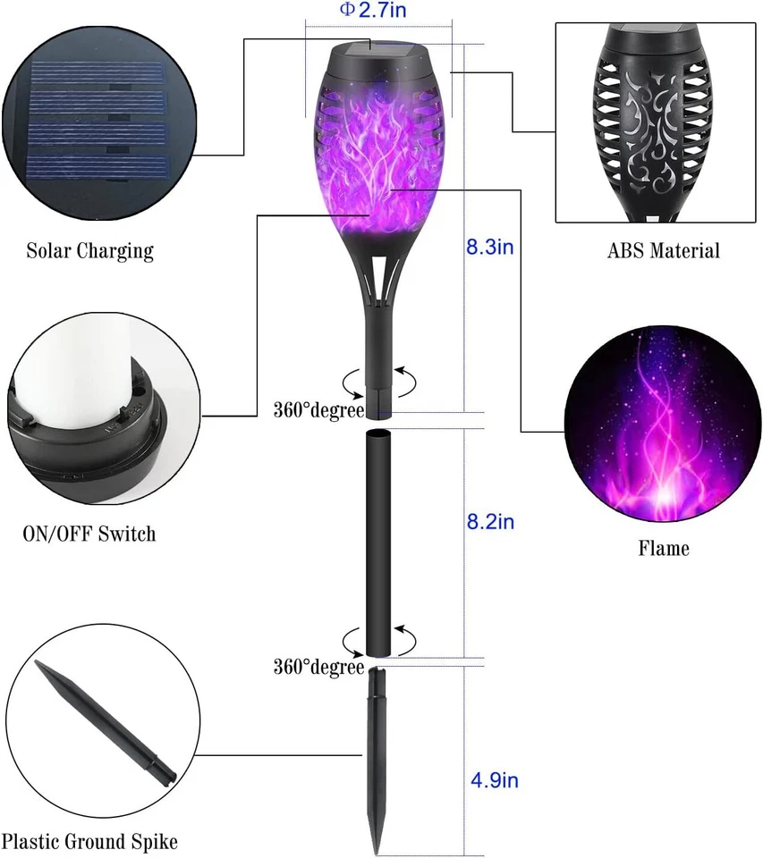 6 Pack 12-LED Solar Flame Torch Landscape Lights Outdoor Garden Pathway Lamps - Image 4 of 4