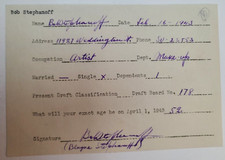 Robert Stephanoff, maquillador 1943 documento firmado, borrador de la Segunda Guerra Mundial hoja de estado