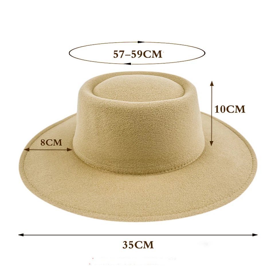 Cappello piatto uomo donna grande largo tesa feltro panama chiesa derby top berretto - Immagine 2 di 4