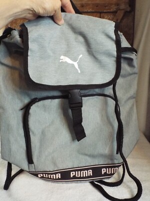 Puma Backpack Gray Cloth Bag With Drawl String Black Accent