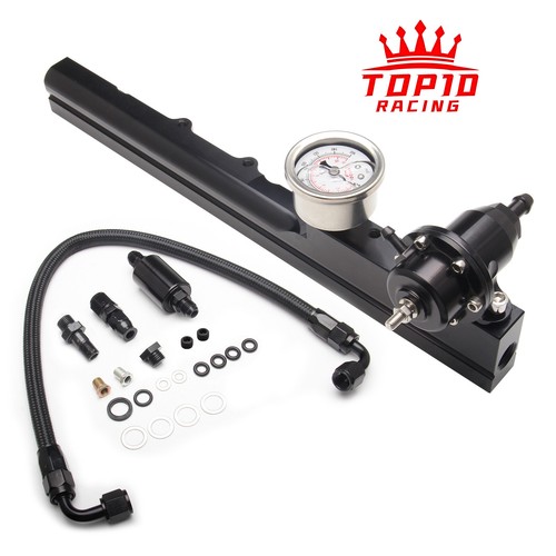 👍High Flow Fuel Rail w/ Regulator Gauge & AN6 Hose B16 B18 B20 Si B-Series👍 - Zdjęcie 1 z 6