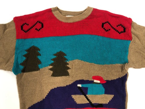 Koret Short Sleeve Sweater Womens Size Large Outdoor Boat Scene Vintage 80’s - Picture 2 of 7