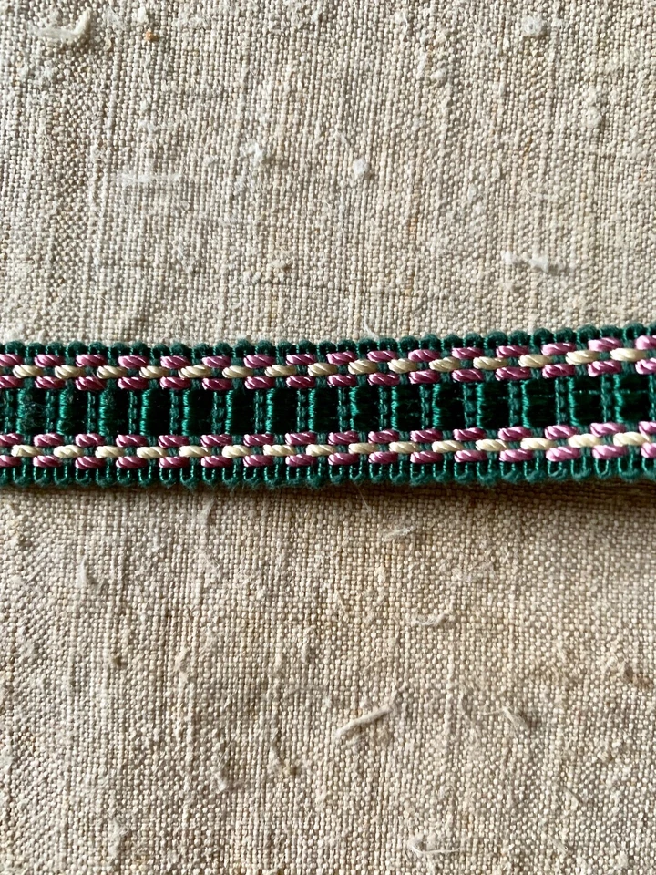 ancien galon soyeux, vert et rose - Photo 2/3