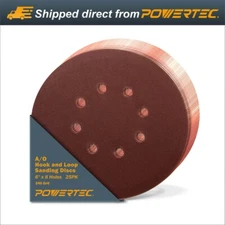POWERTEC A/O Hook and Loop 8 Hole Disc, 6-Inch, 240 Grit, 25 PK (45124)