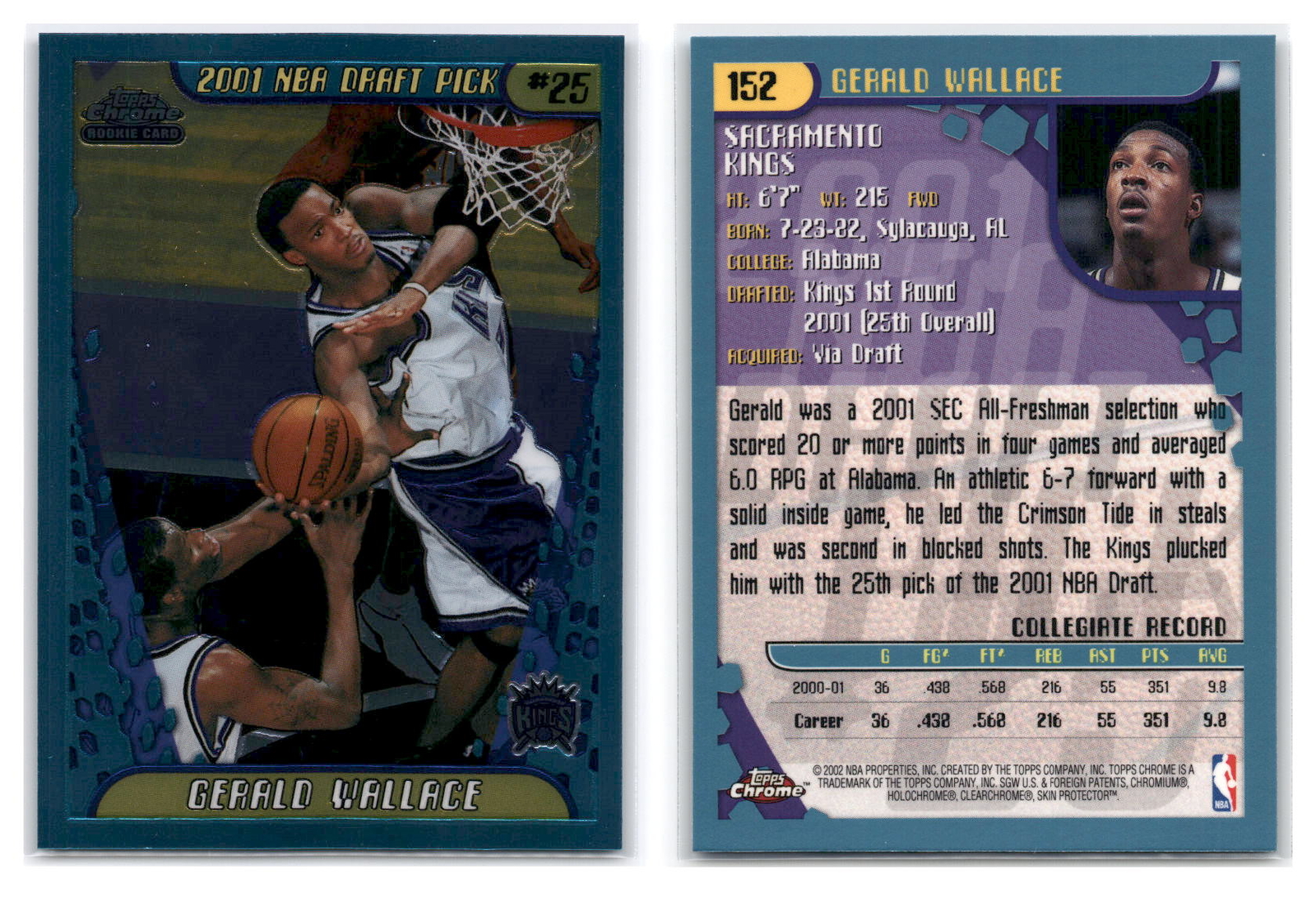 2001-02 Topps Chrome #152 Gerald Wallace RC - Sacramento Kings