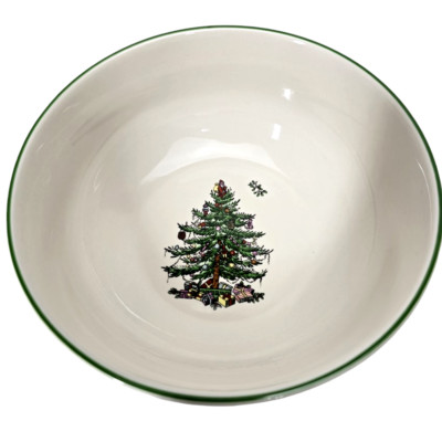Spode Christmas Tree Coupe Cereal Bowl 6.25'' Earthenware Dish Green Eggshell Vtg
