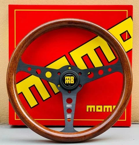 MOMO Heritage Indy Black Woodgrain Mahogany Wood Steering Wheel 350mm - Picture 1 of 8