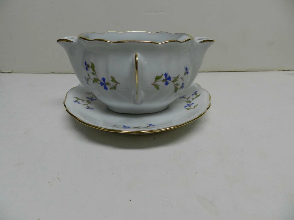 Moss Antiques La Nouvelle Orleans Gravy Boat con platillo 2 asas Mardi Gras Foto 2 de 4