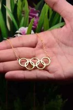 Olympic Necklace 14K Yellow Gold Plated pure Silver Olympic Sports Pendant