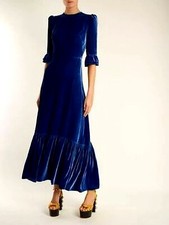Luxurious Blue Velvet Dress Stunning Formal Wedding Evening Party Christmas Gown