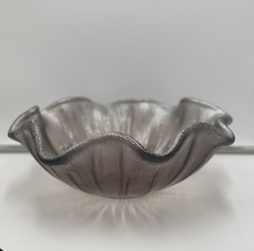 GROSSE DEKOSCHALE SCHALE IRRIDESSENT SILBER STRUKTURIERT 13,5X4,5 SCHWER SCHÖN - Bild 3 von 10