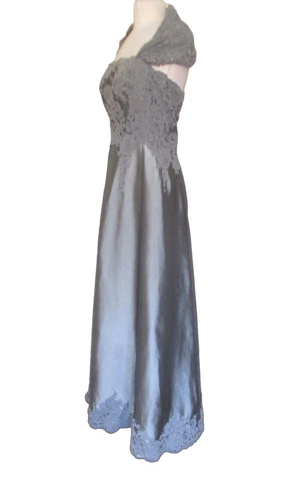 Maxi Vestido Helen Morley Sin Tirantes 8 Mujeres Gris Seda Desmontable Encaje Encogerse de hombros Foto 2 de 4