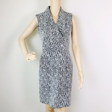 Calvin Klein Faux Wrap Sheath Dress Size 6 Black White Sleeveless Stretch Knit