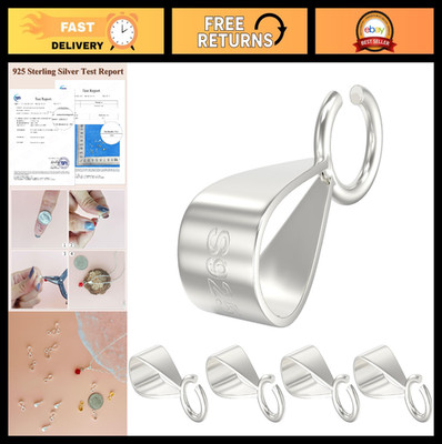 925 Sterling Silver Jewelry Bails with Open Loop, Slider Pendant Clasp & Charm C
