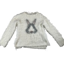 Zara Girls Knitwear Soft Fluffy Sweater White Bunny Face Size 7