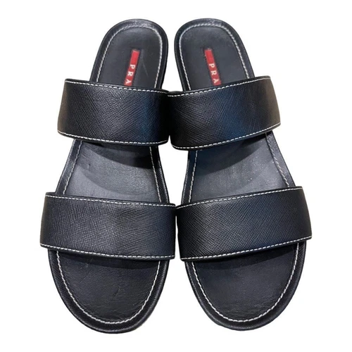 Sandales PRADA femme 7,5 cuir Saffiano jute espadrille compensée