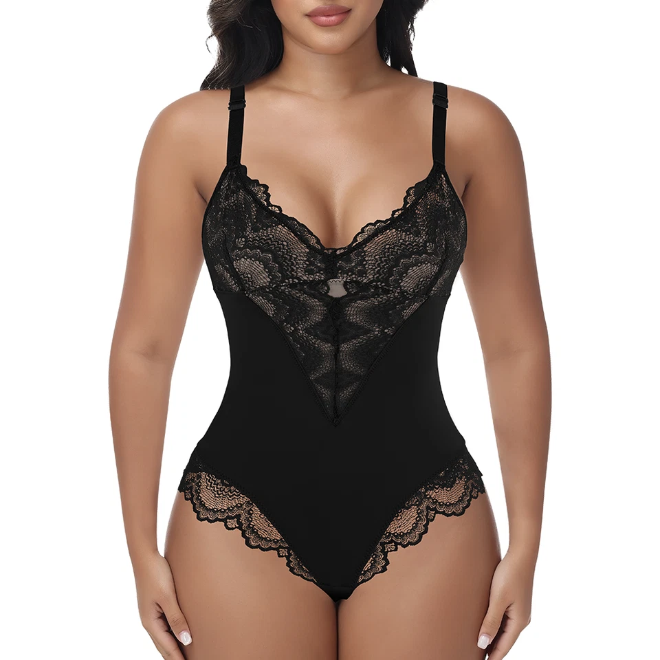 Mujeres Encaje Body Modelador Prendas moldeadoras Esculpir Encaje Body Control Abdomen Tanga Top Foto 3 de 4