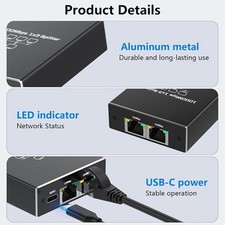 Ethernet Splitter 1 to 3 1000Mbps LAN Splitter Network Switch Gigabit Internet