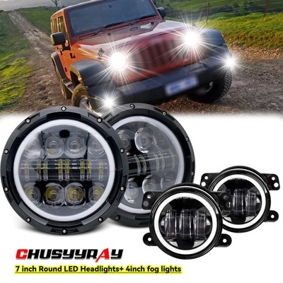 For Hummer H2 2003-2009 Pair 7 inch Round LED Headlights+ 4inch fog lights A+