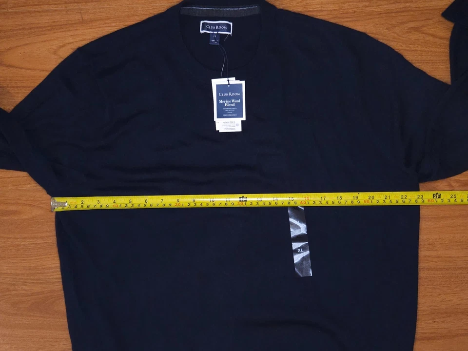 NWT Men's Club Room Merino Wool Blend Sweater XL Navy Blue Crewneck - Image 3 of 4