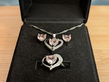 New Heart Jewelry Set Pink Topaz Pendant Necklace Earrings Ring Sz 6 Gift w/ Box