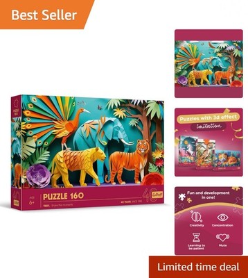 Vibrant 3D Effect Jungle Puzzle - 160 Pieces for Kids 6+, Stimulates Creativity