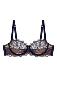 DITA VON TEESE Yvonne Underwire Bra Navy 12C Sheer Lace Lingerie NEW RRP $109.95