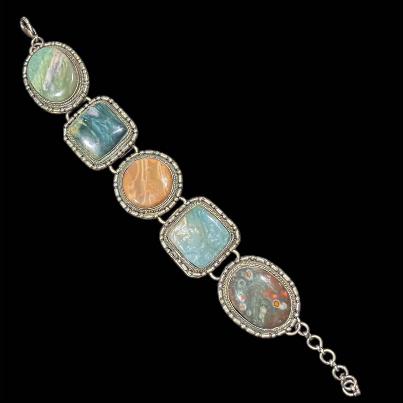 Vintage Multi-Stone Statement Bezeled Silver-tone… - image 1