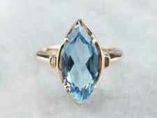Lab-Created Blue Topaz 3.00Ct Marquise Cut Wedding Ring 14K Yellow Gold Plated