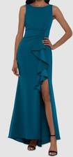 Betsy Adam Women's Blue Sleeveless Ruffle-Detail Gown Dress Size 4