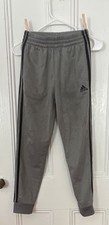 adidas Boys Gray Track Pants Side Stripe Elastic Waist Size M 10/12