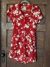 Vtg 90s Y2K Red White Daisy Button From Shirt Dress Sz 7 S